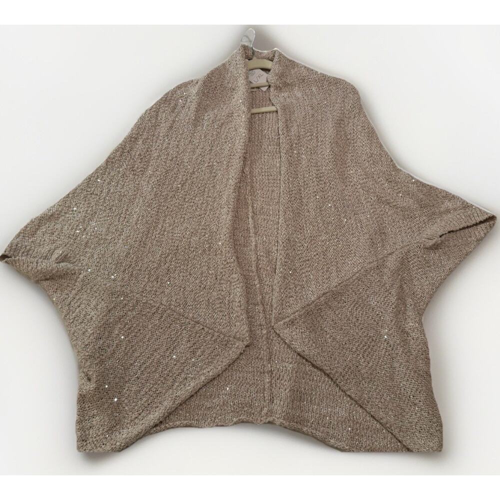 Chico's Sequin Cocoon Sweater Tan Knit Open-Knit L/XL Women NWT